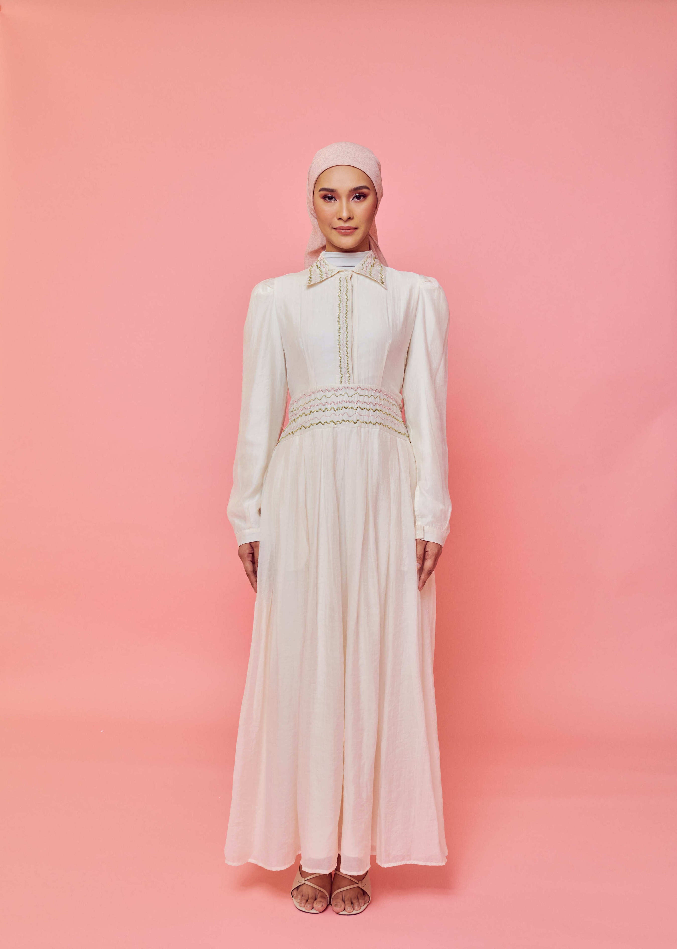 Odilia Ivory Collared Long Sleeve Dress