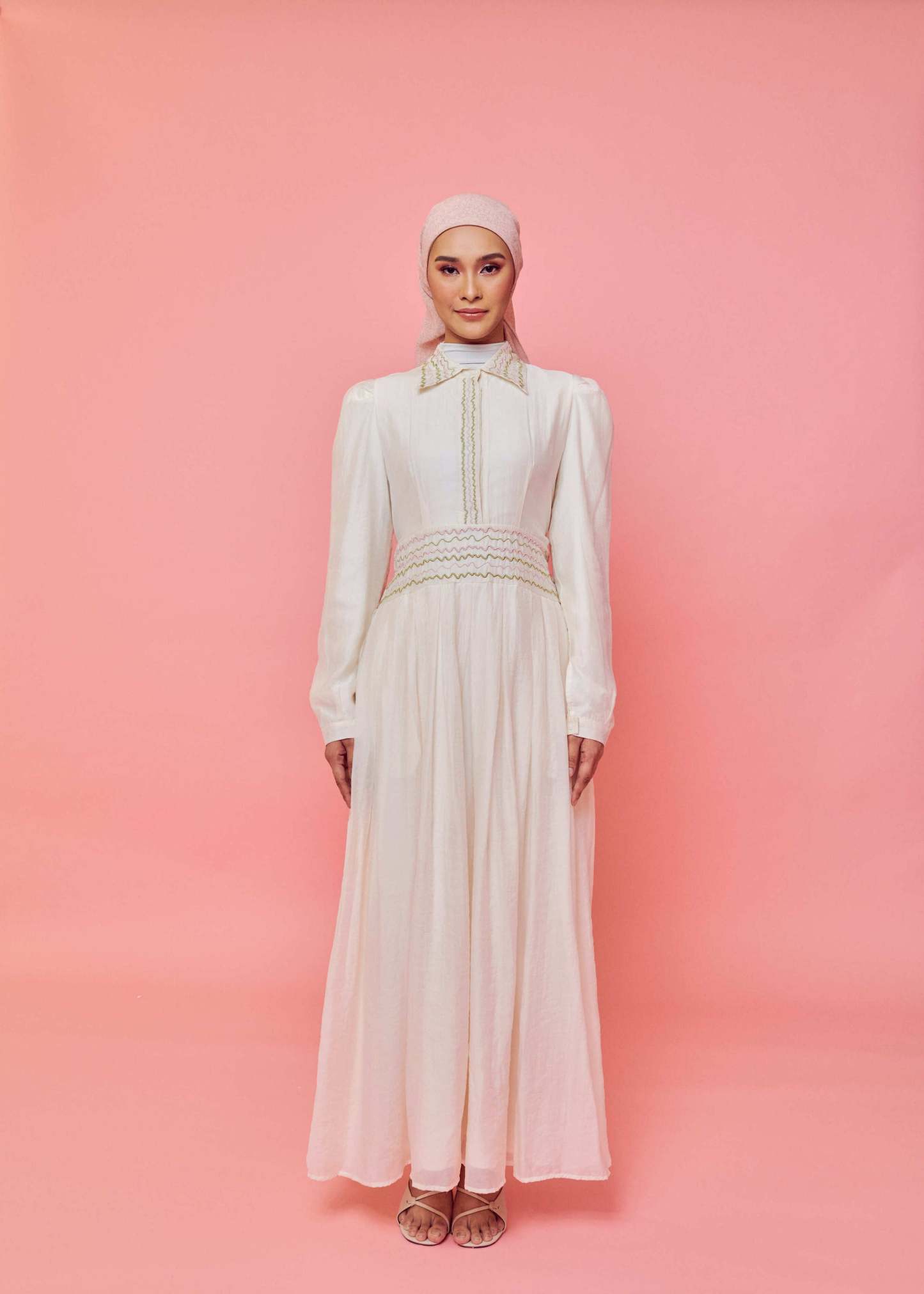 Odilia Ivory Collared Long Sleeve Dress