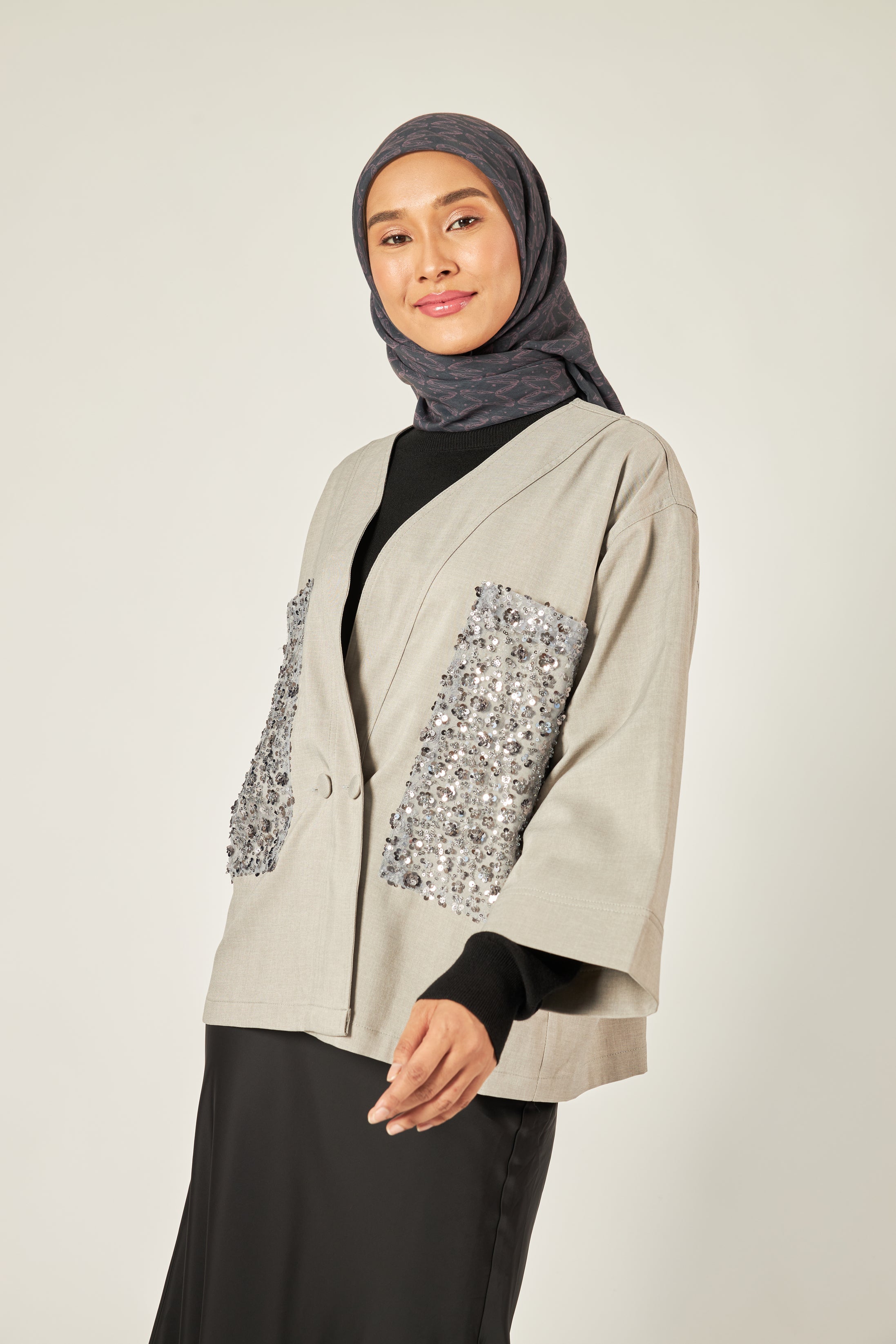 Lucille Grey Sequin Kimono