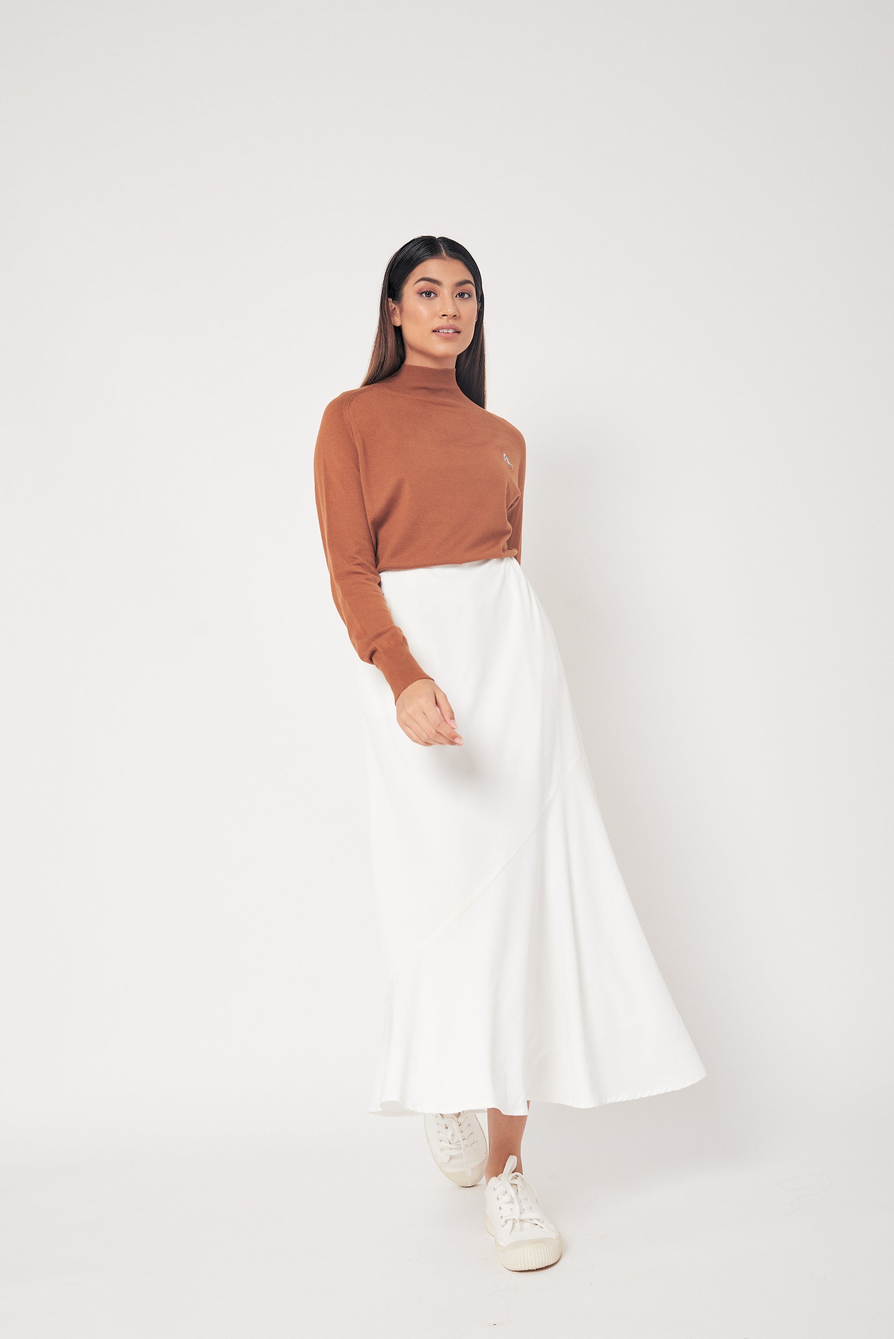 White Side Bias Skirt