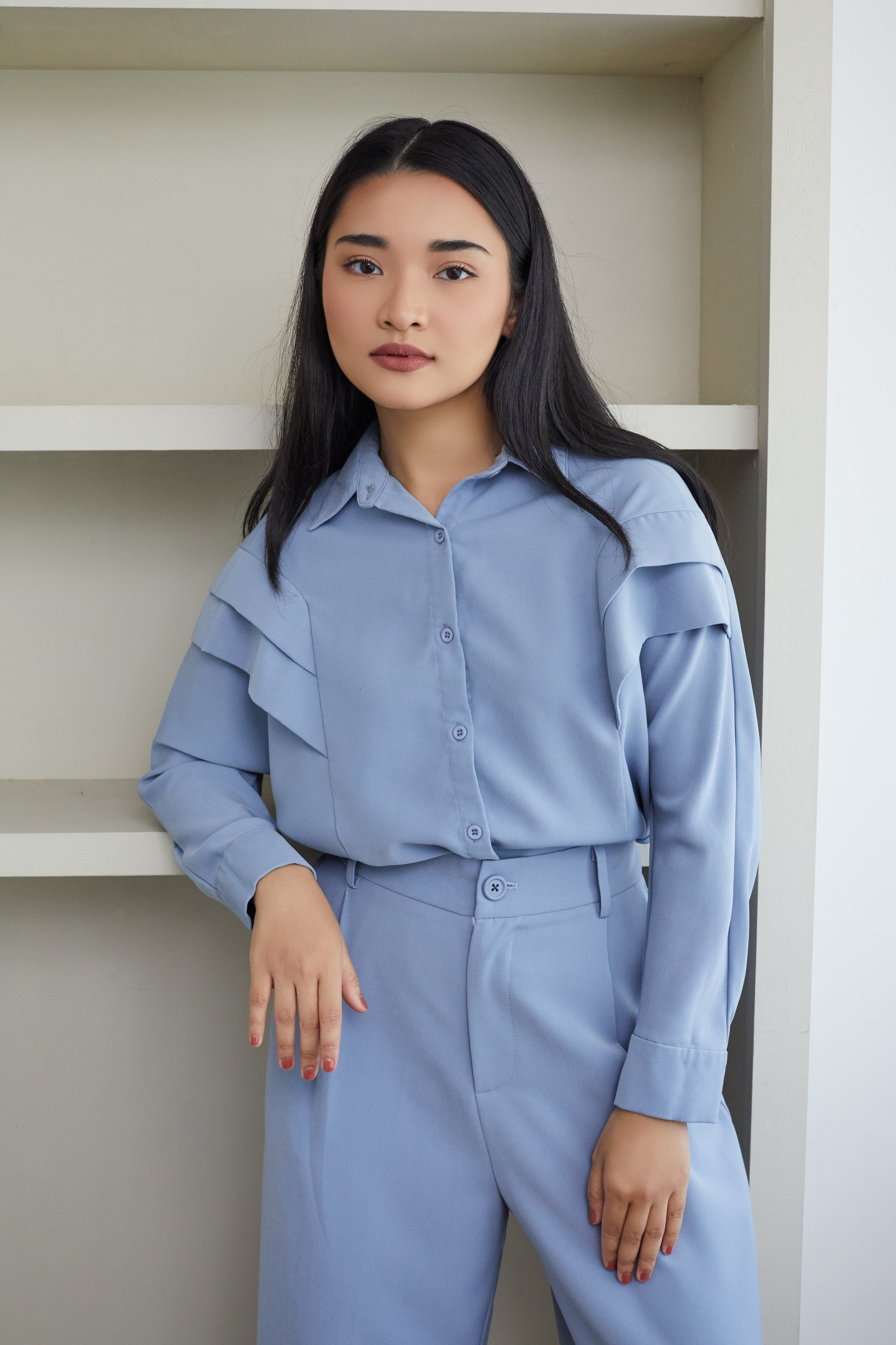 Layered Sleeve Powder Blue Blouse