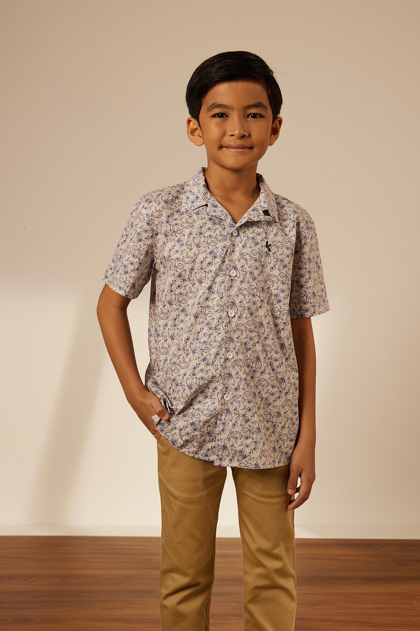Mini Adi Brown Collared Button-Up Shirt