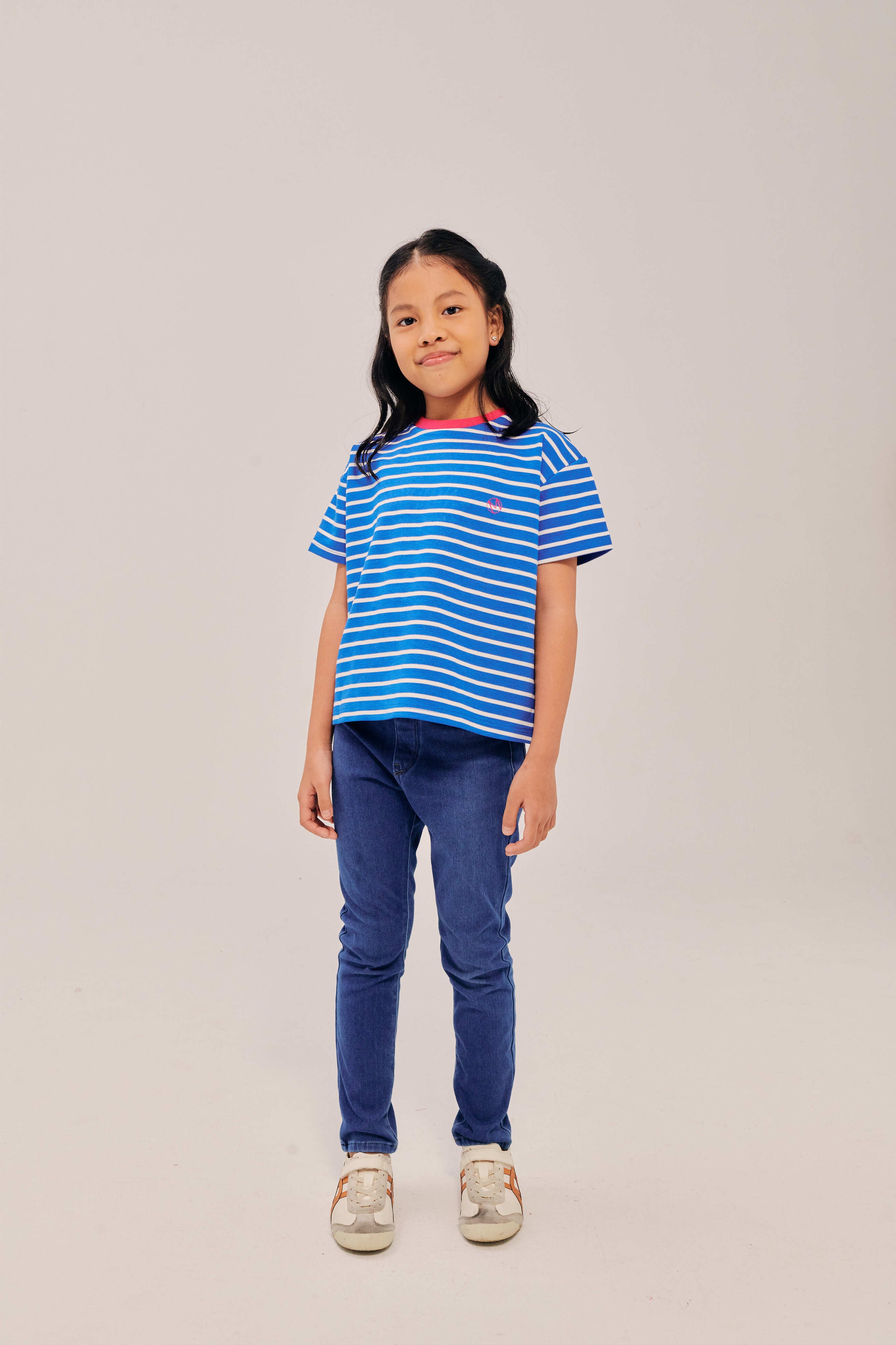 Mini Classic Embroidered Azure Blue Striped Shirt