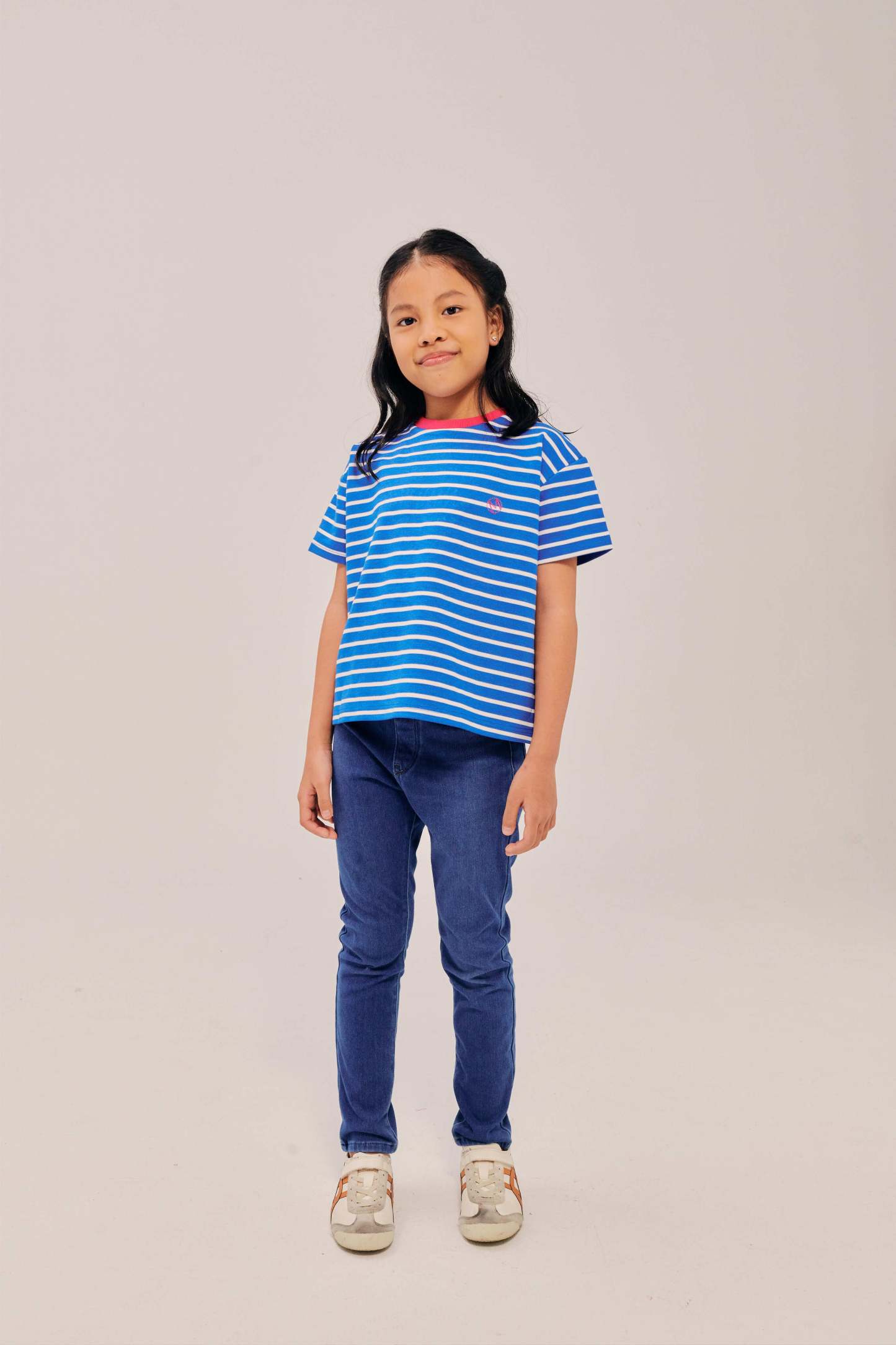 Mini Classic Embroidered Azure Blue Striped Shirt