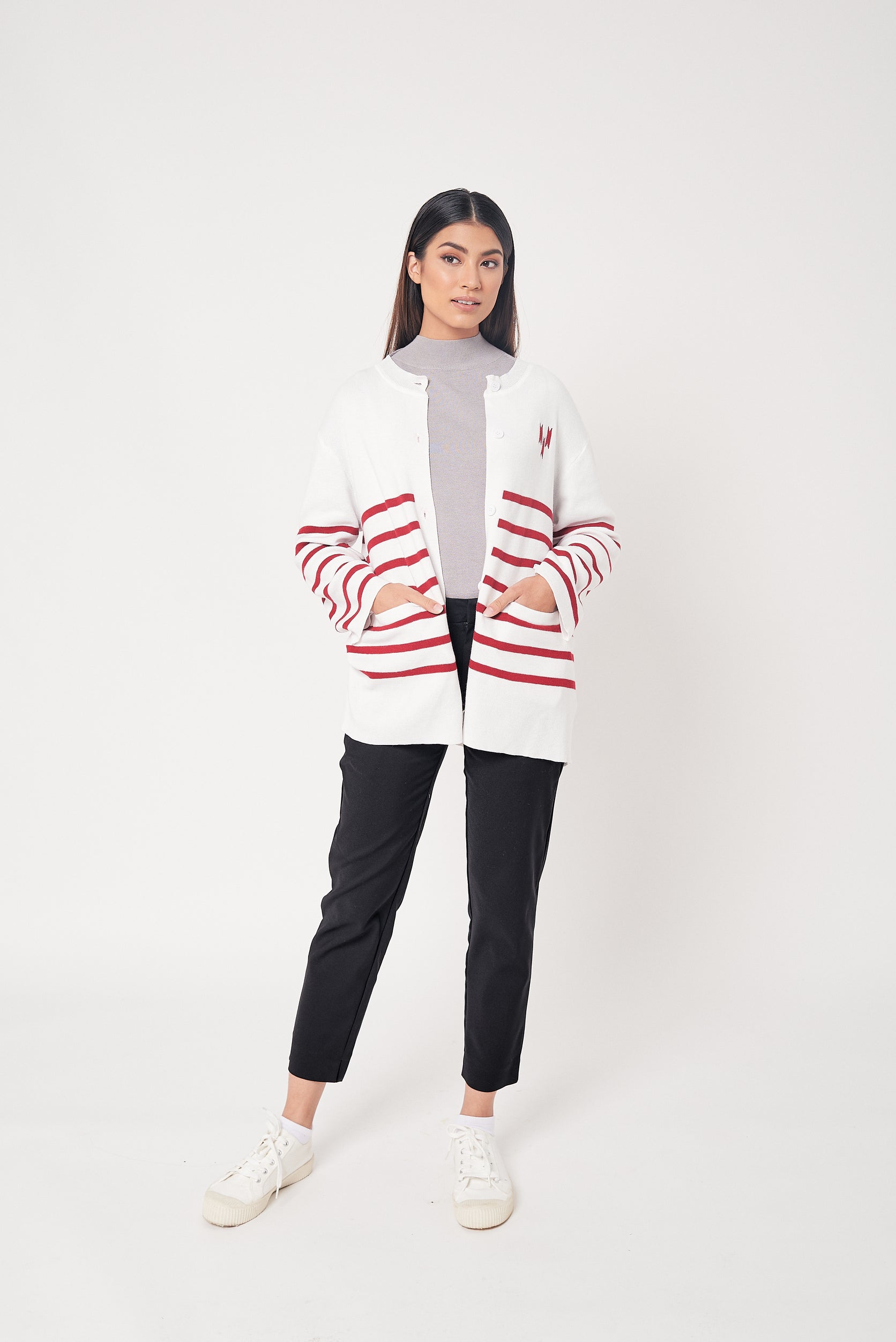 Charlene White Striped Cardigan
