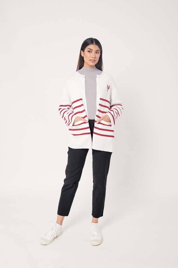 Charlene White Striped Cardigan