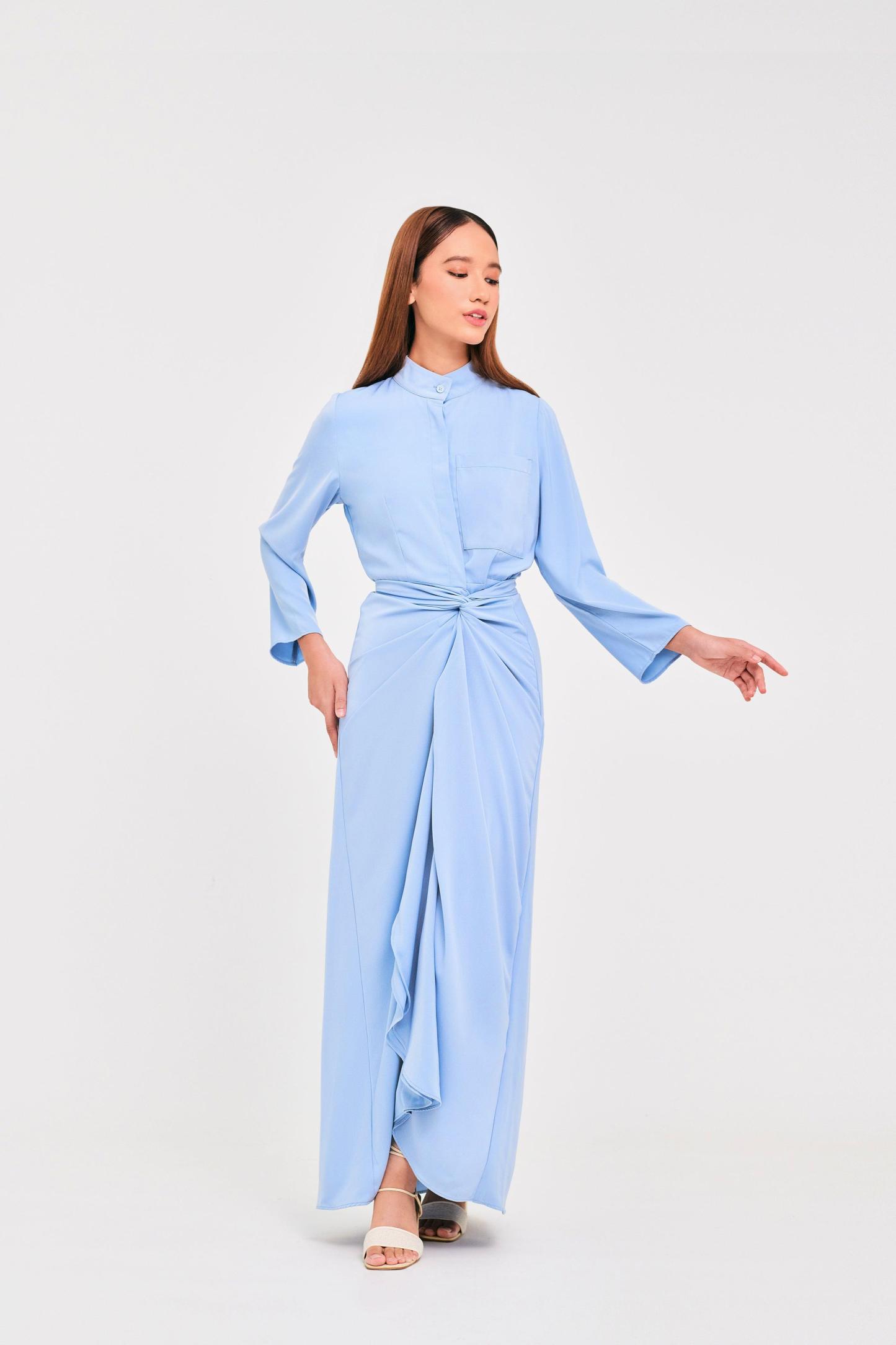 Blue Buttoned Wrap Dress - Mimpikita