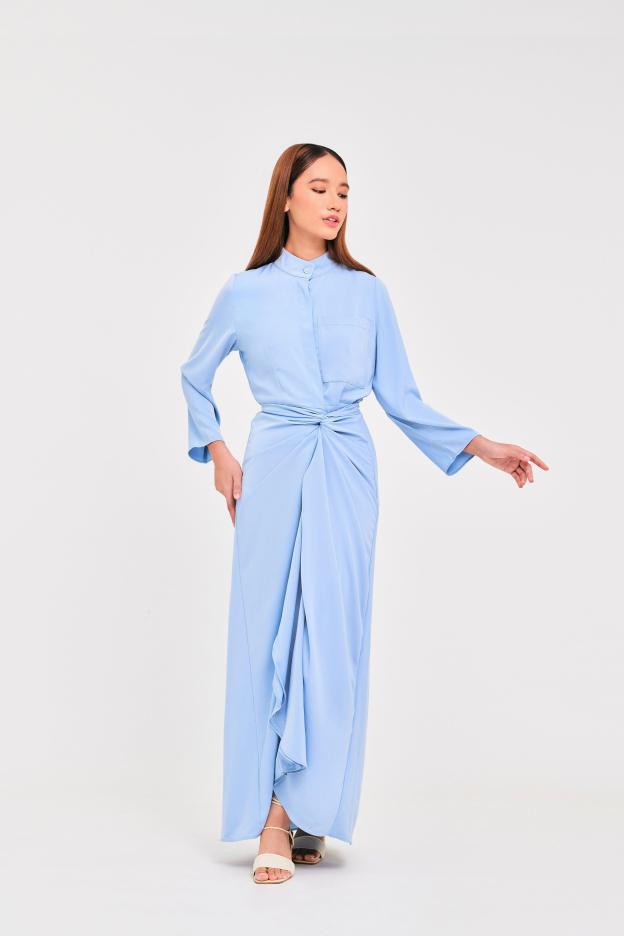 Blue Buttoned Wrap Dress - Mimpikita
