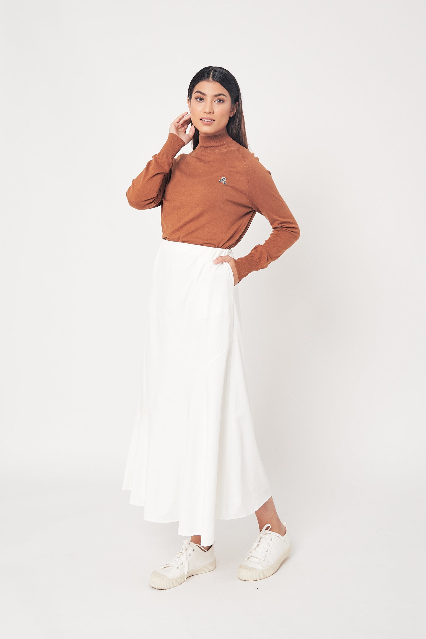 White Side Bias Skirt