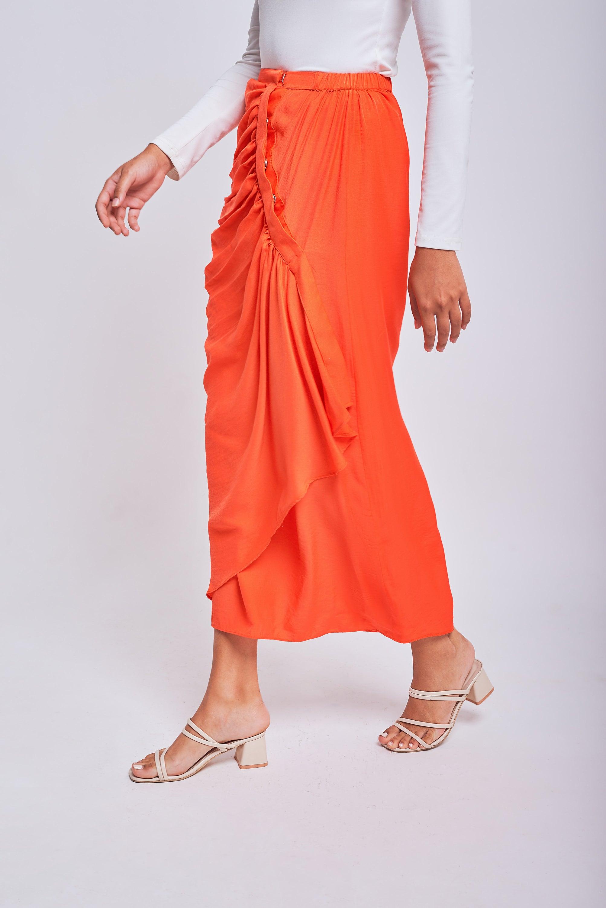 Flowy Gathered Orange Skirt - Mimpikita