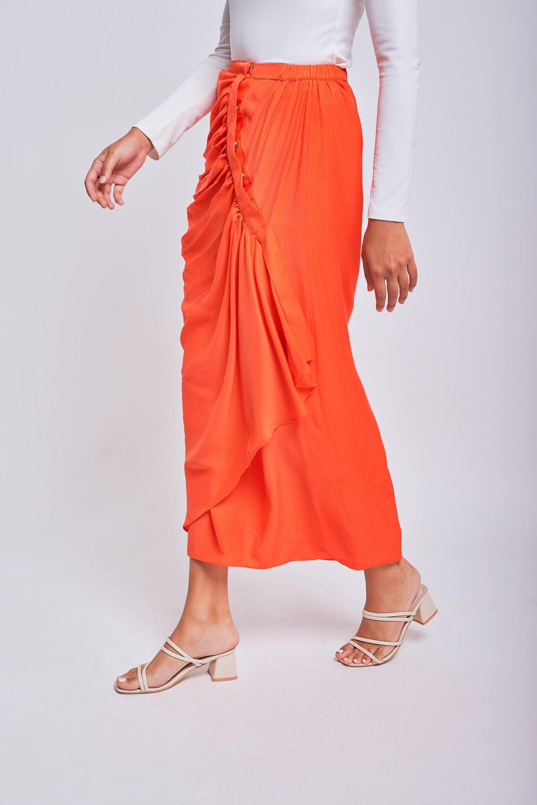 Flowy Gathered Orange Skirt - Mimpikita
