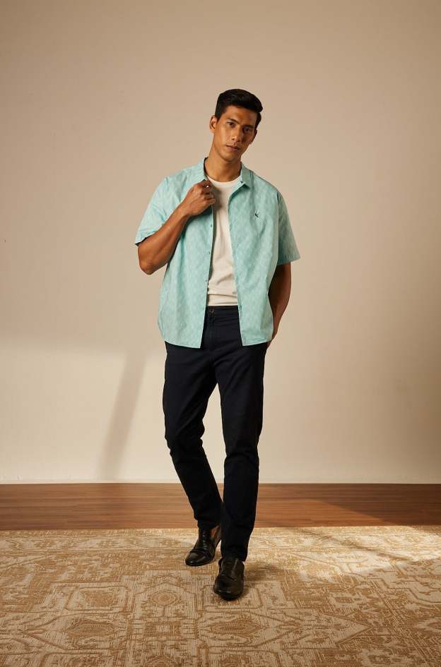 Andika Baby Blue Collared Button-Up Shirt - Men's