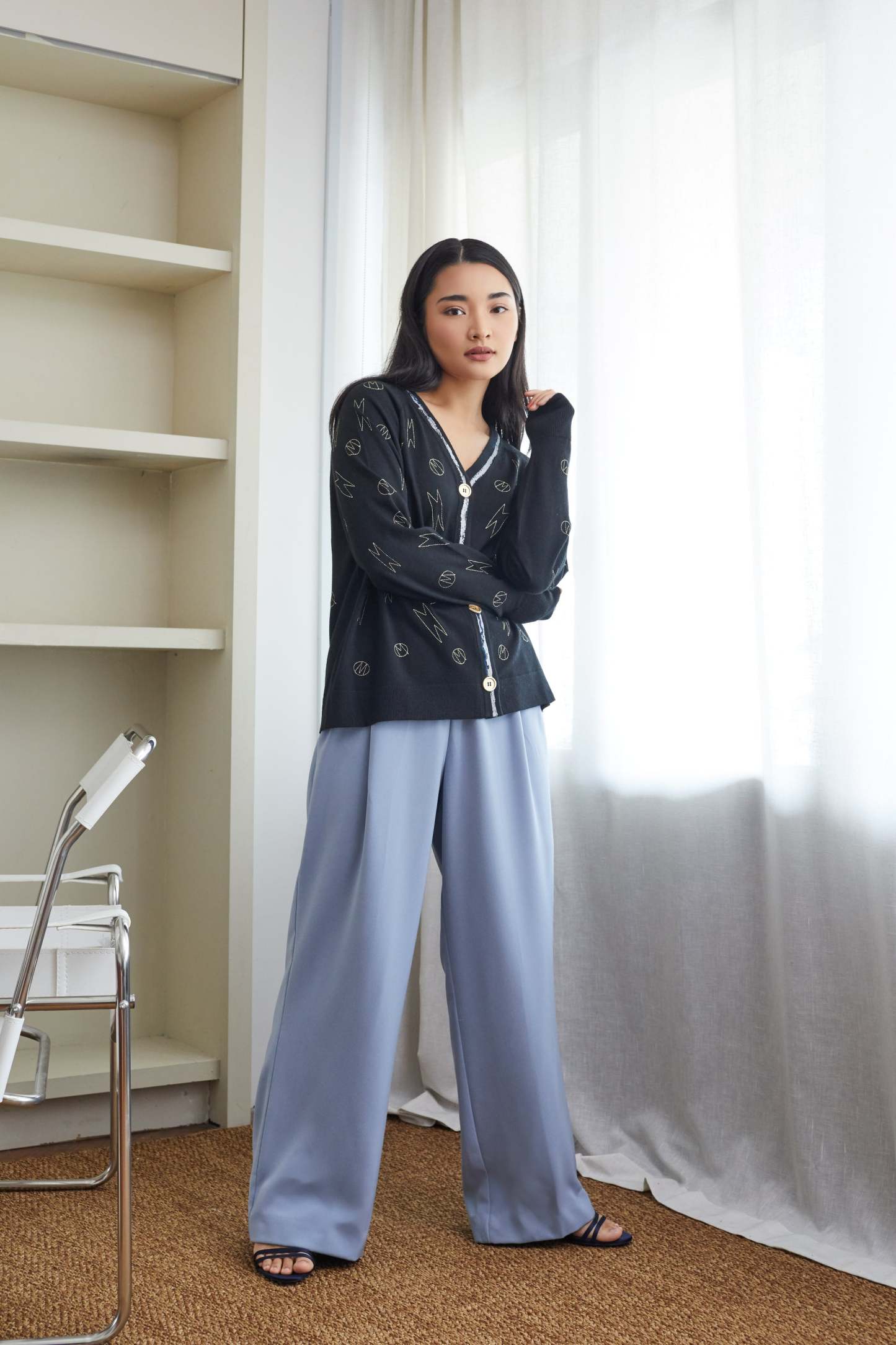 Powder Blue Straight Fit Darted Pants