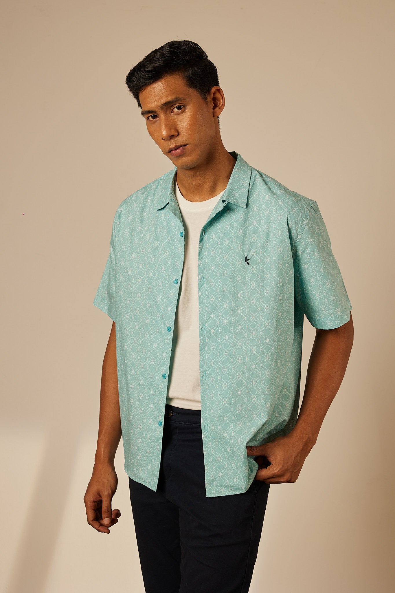 Andika Baby Blue Collared Button-Up Shirt - Men's