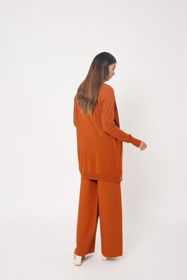 Burnt Orange Embroidered Wool Cardigan - Mimpikita