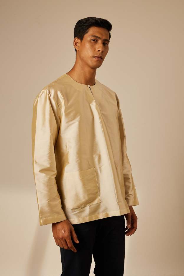 Exclusive Men's Champagne Baju Melayu Top