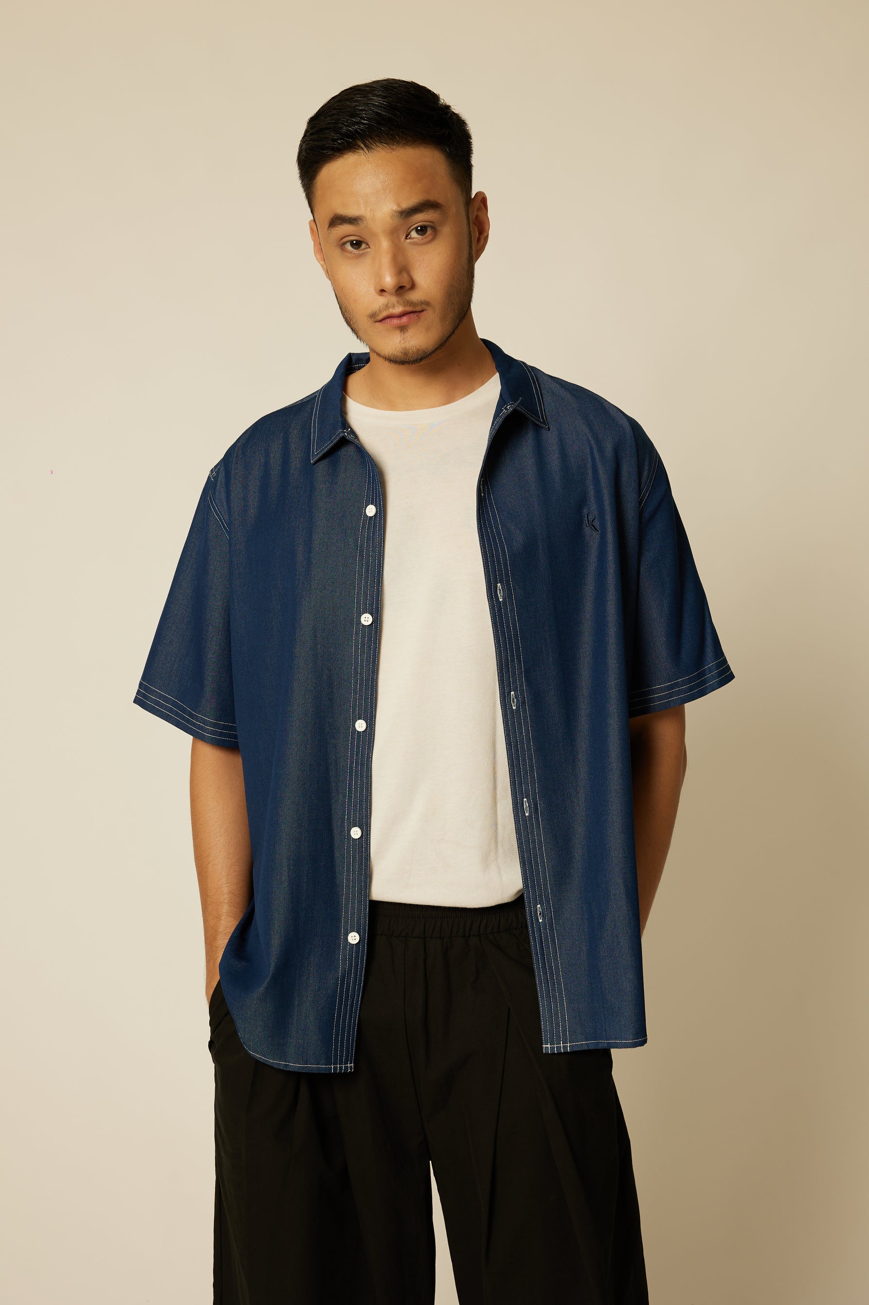 Men's Relaxed Denim Shirt - Dark Blue