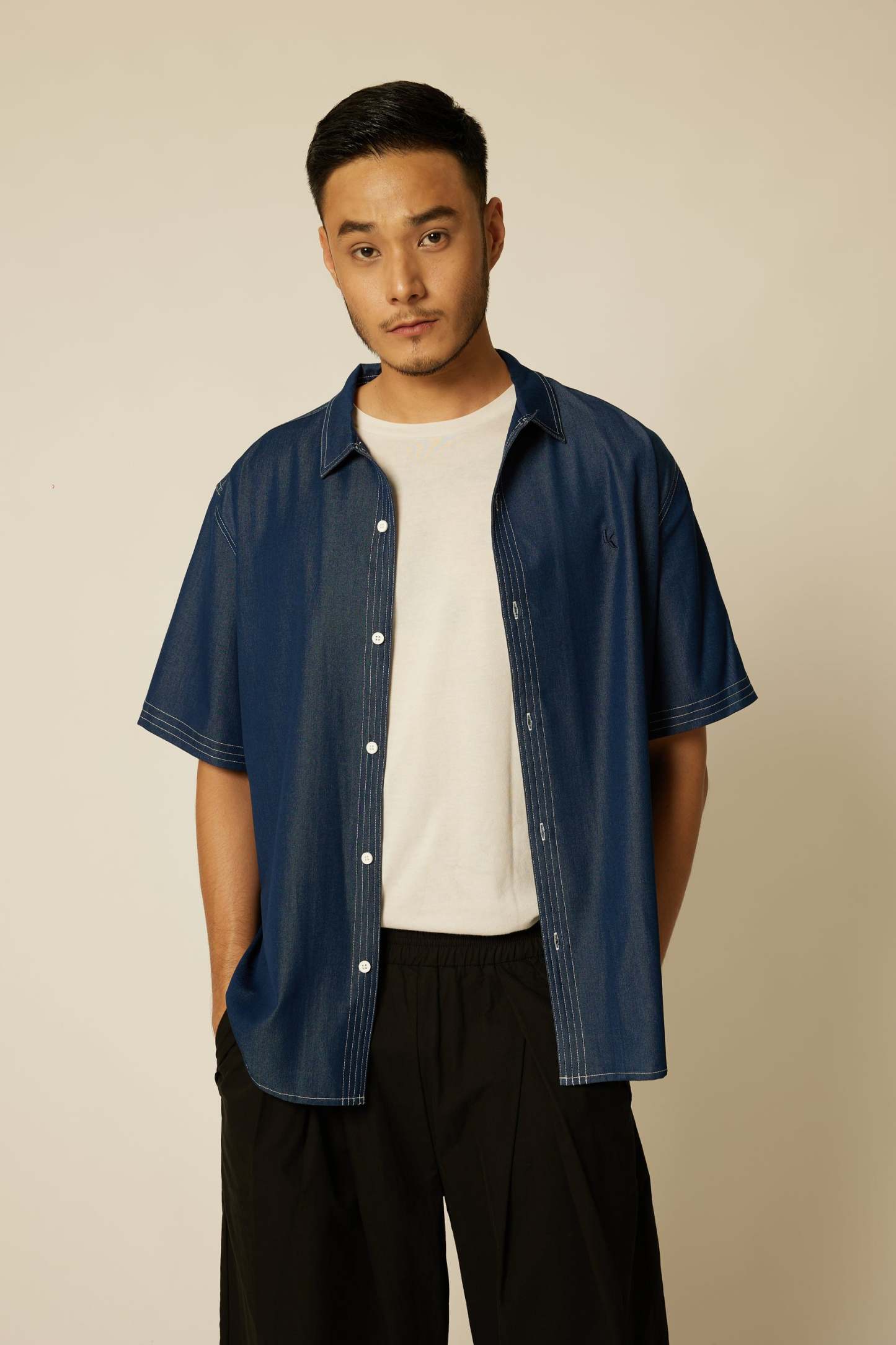 Men's Relaxed Denim Shirt - Dark Blue