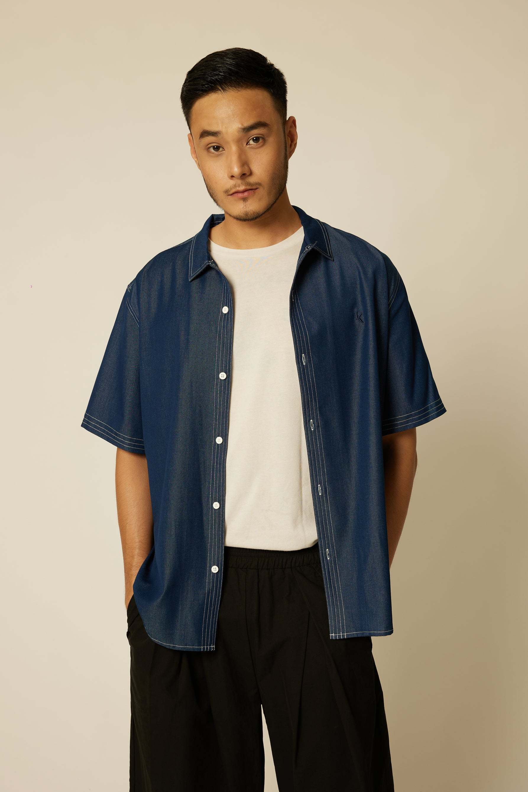 Men's Relaxed Denim Shirt - Dark Blue