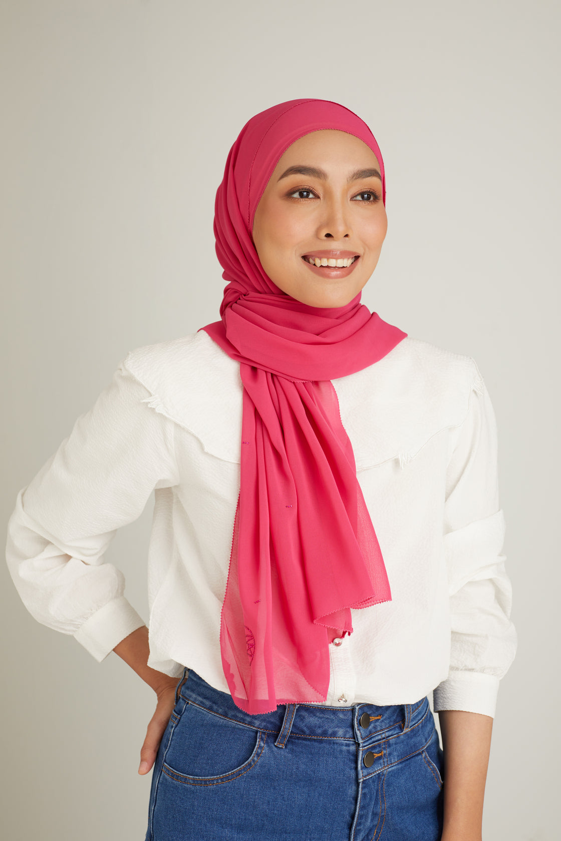 Cacia Fuchsia Pink Chiffon  Shawl