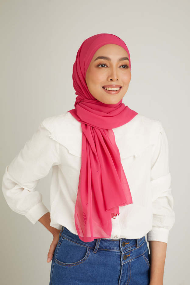 Cacia Fuchsia Pink Chiffon  Shawl