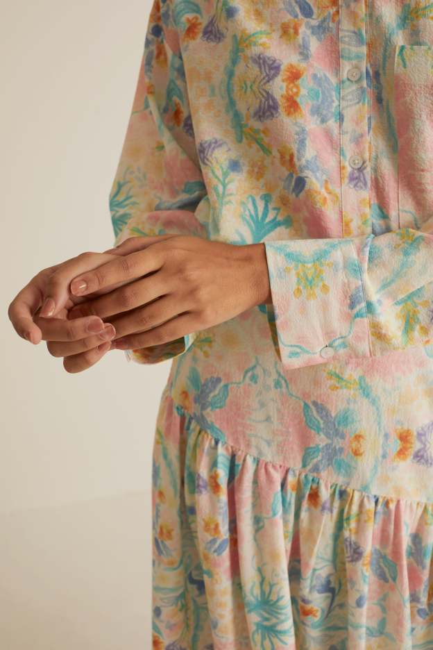 Esme White Printed Shirt with Long Sleeve