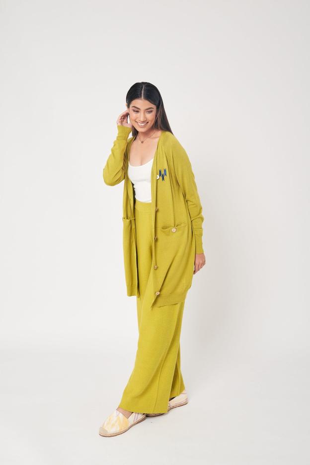 Lime Green Embroidered Wool Cardigan