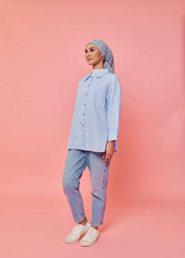 Rhu Soft Blue Linen Long Sleeve Shirt