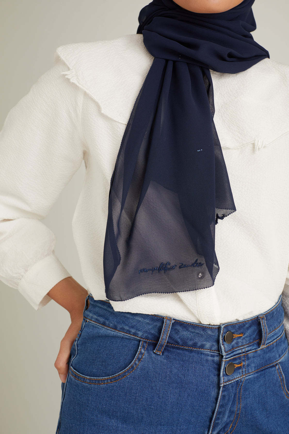 Cacia Navy Chiffon Shawl