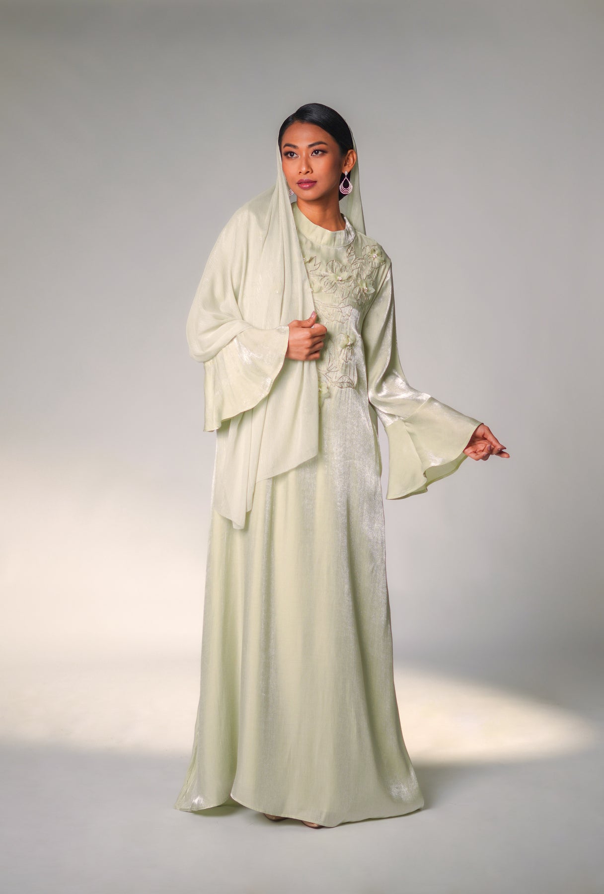 Nayla Mint Green Floral Abaya Set