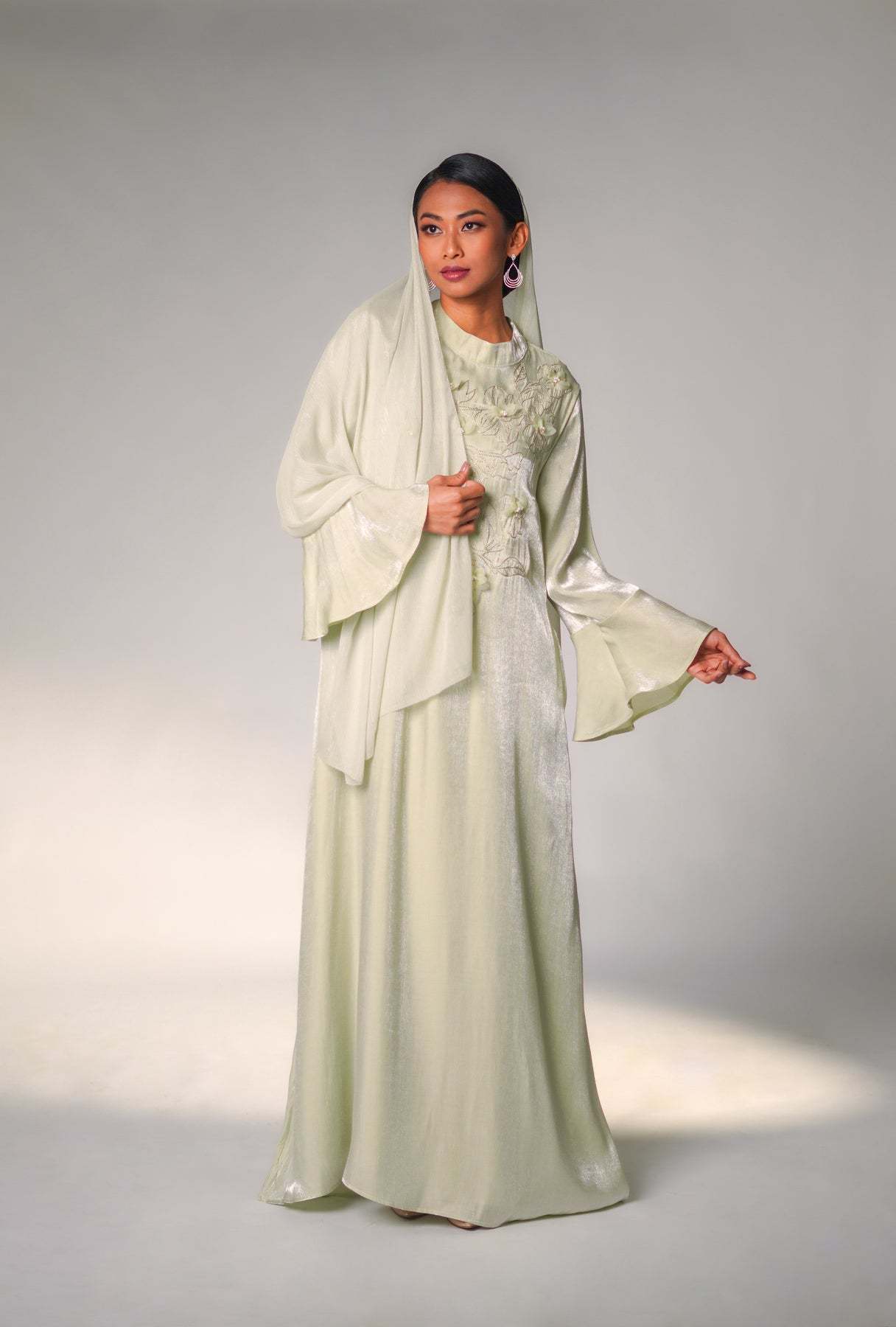 Nayla Mint Green Floral Abaya Set