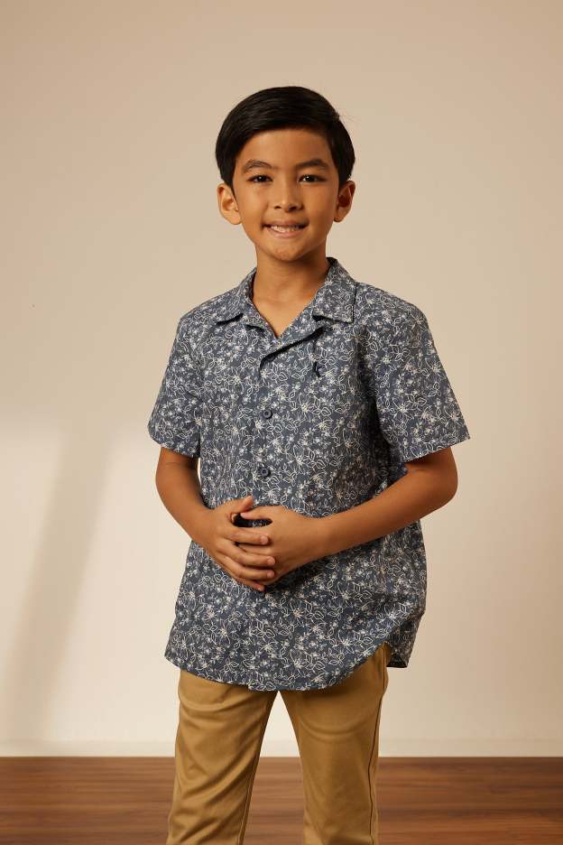 Mini Adi Navy Collared Button-Up Shirt
