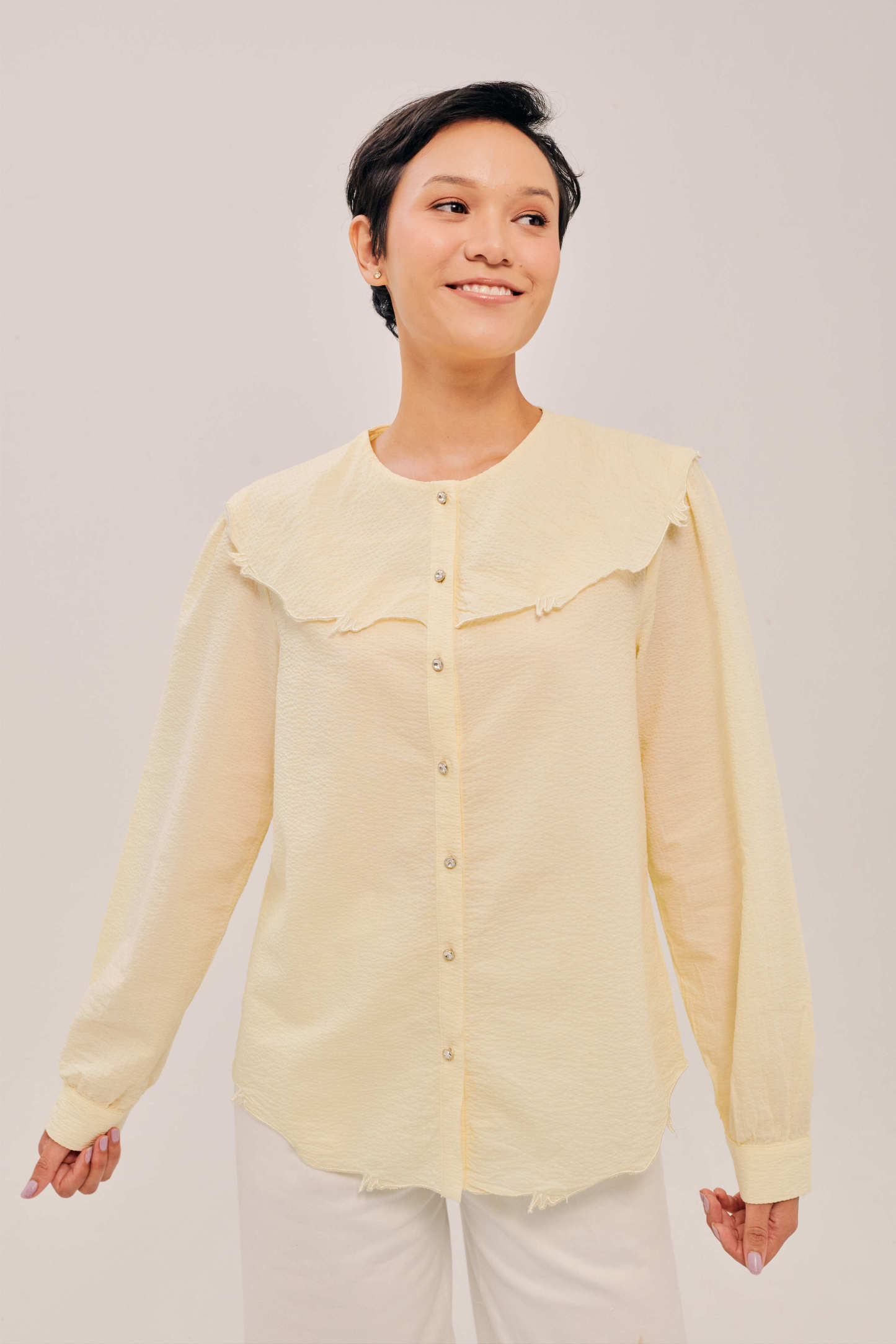 Lapel Crayola Yelloe Long Sleeve Embroidered Top