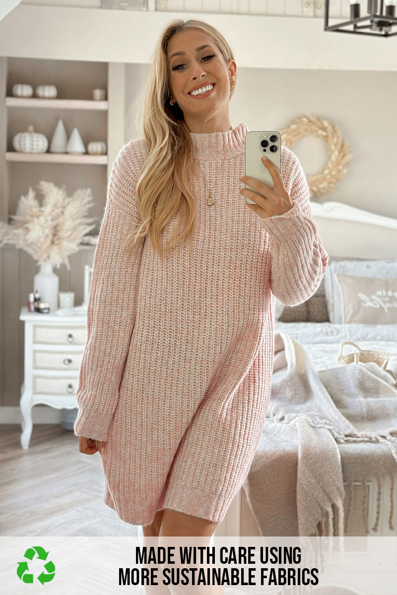 Recycled Space Dye High Neck Longline Knitted Jumper Dress