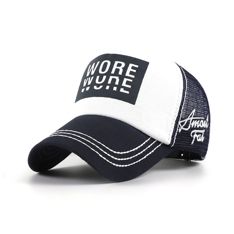 高頂純棉字母印花網眼遮陽帽棒球帽男女同款-uolomall