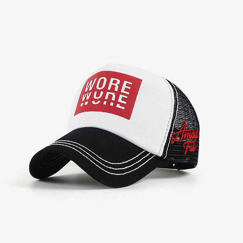 高頂純棉字母印花網眼遮陽帽棒球帽男女同款-uolomall