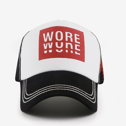 高頂純棉字母印花網眼遮陽帽棒球帽男女同款-uolomall