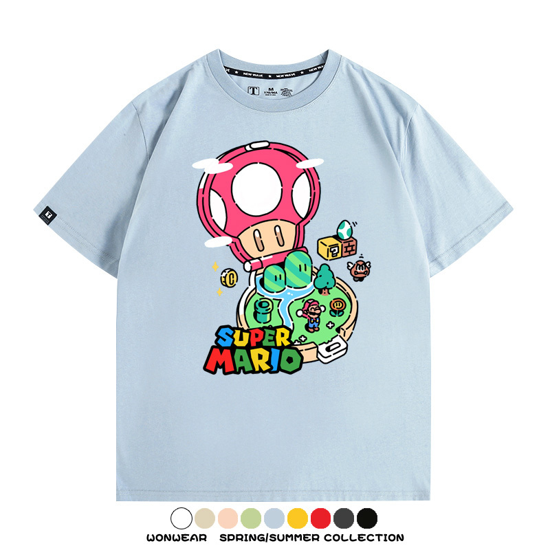 超級瑪麗瑪利歐遊戲卡通任天堂T恤純棉夏季男潮百搭短袖情侶寬鬆