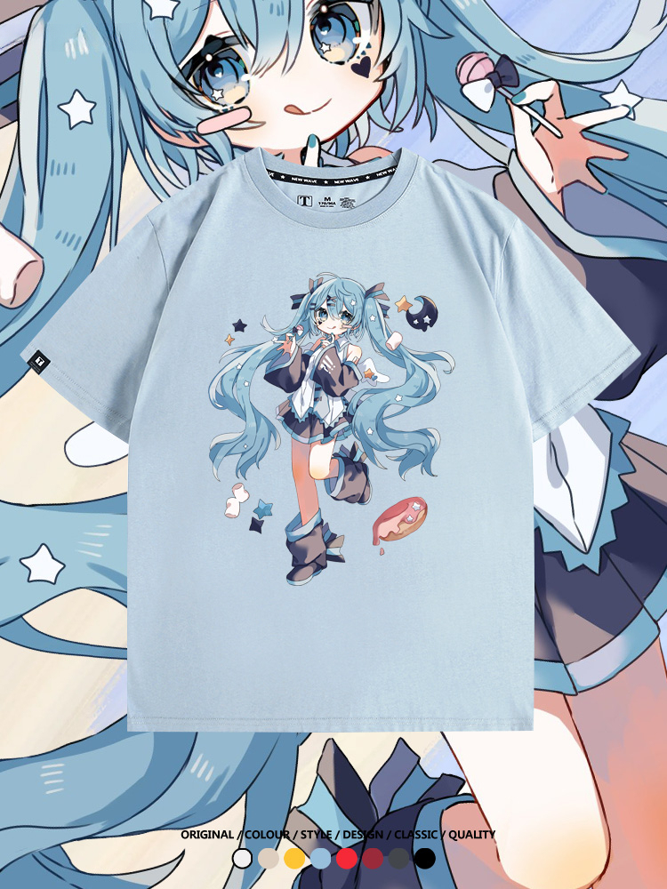 美食MIKU初音未來聯動款情侶短袖上衣純棉T恤衫夏季男潮寬鬆百搭