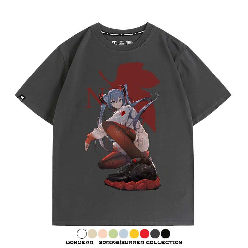 初音未來聯名明日香情侶裝t恤衫EVA二次元動漫周邊純棉短袖上衣服