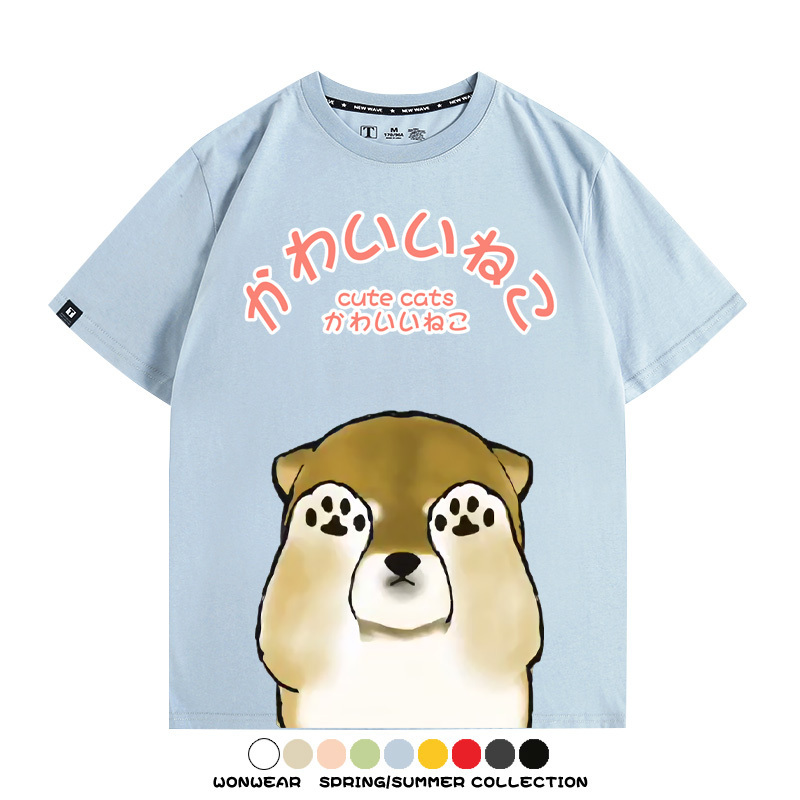 日系印花貓貓復古卡通 親子情侶裝寬鬆短袖T