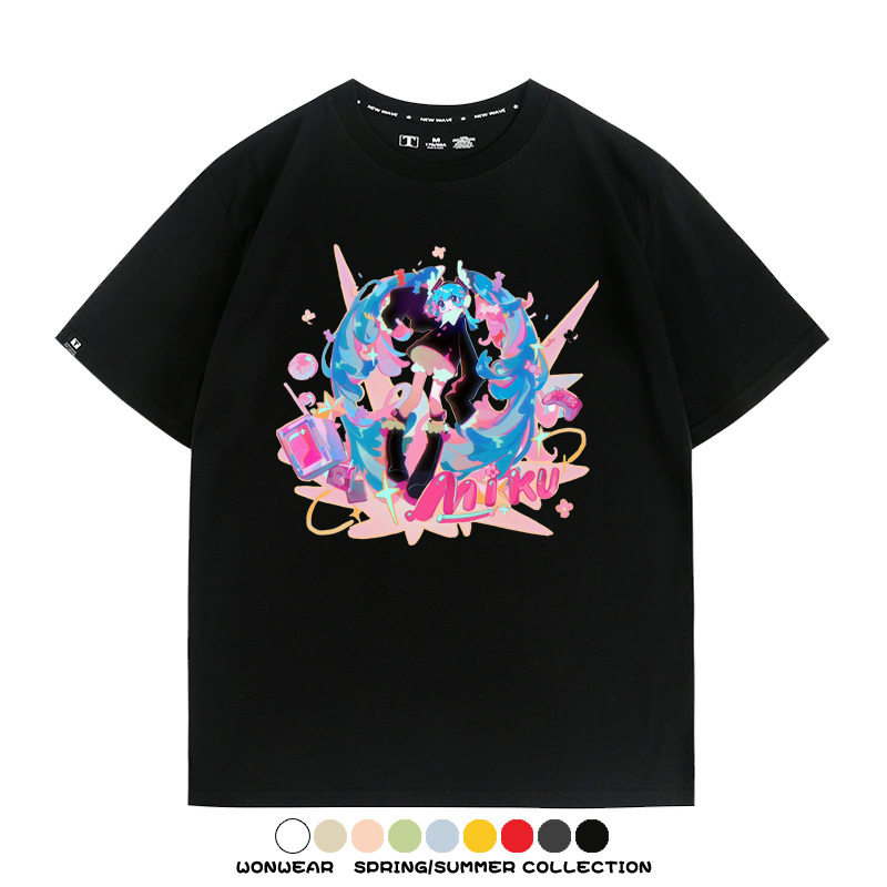寶可夢歌姬美洛耶塔聯動MIKU初音未來周邊短袖T恤衫夏季純棉上衣寬鬆
