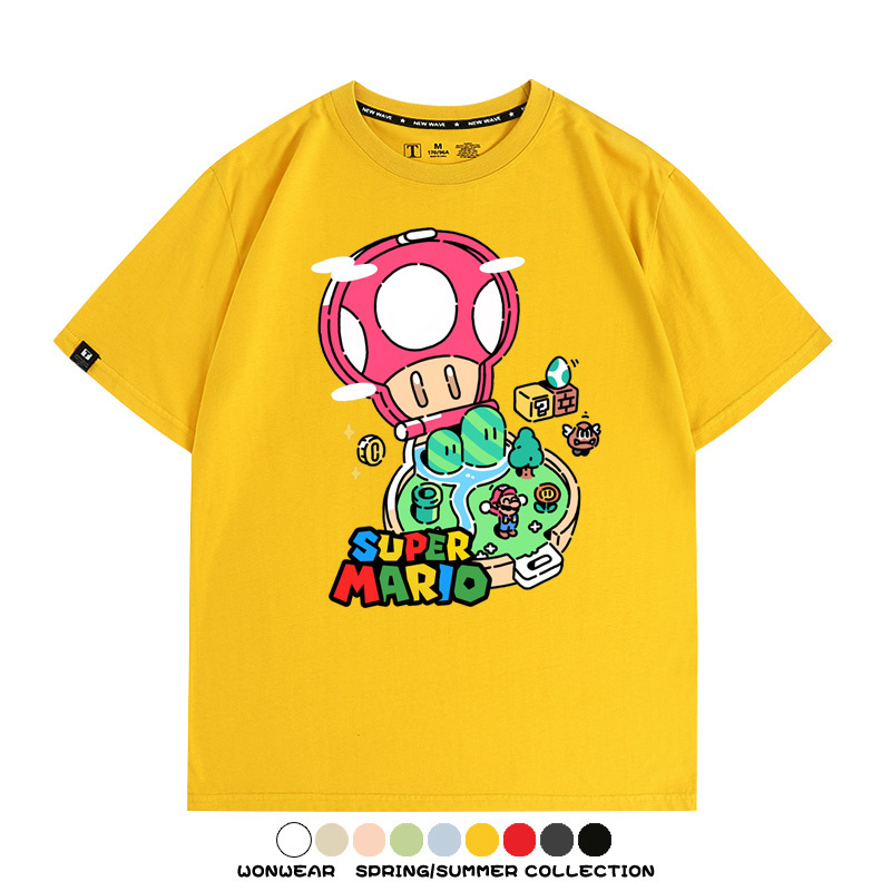 超級瑪麗瑪利歐遊戲卡通任天堂T恤純棉夏季男潮百搭短袖情侶寬鬆