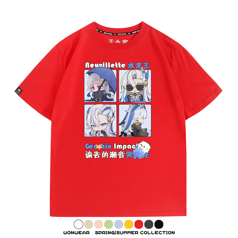 原神遊戲散兵可莉芙寧娜胡桃可愛Q版二次元周邊夏男純棉T恤衫短袖