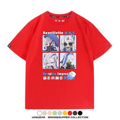 原神遊戲散兵可莉芙寧娜胡桃可愛Q版二次元周邊夏男純棉T恤衫短袖