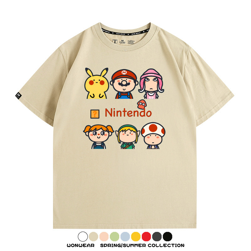任天堂主機遊戲瑪利歐薩爾達T恤聯動周邊純棉短袖夏季青少年寬鬆