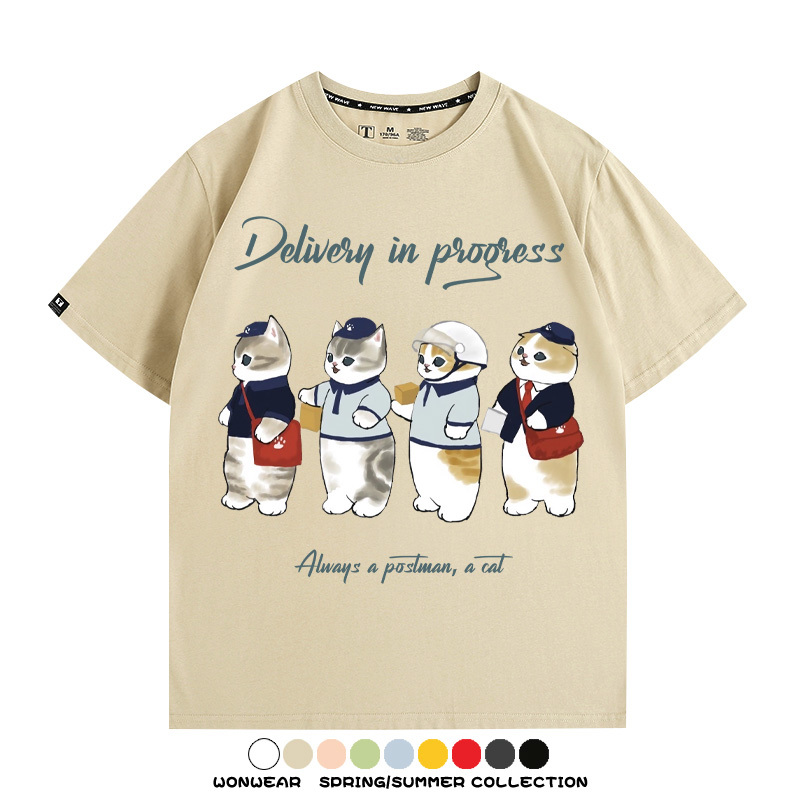 日系郵差員貓貓送快遞 親子情侶裝寬鬆短袖T