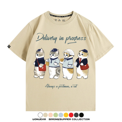 日系郵差員貓貓送快遞 親子情侶裝寬鬆短袖T