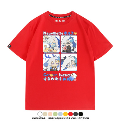 原神遊戲散兵可莉芙寧娜胡桃可愛Q版二次元周邊夏男純棉T恤衫短袖