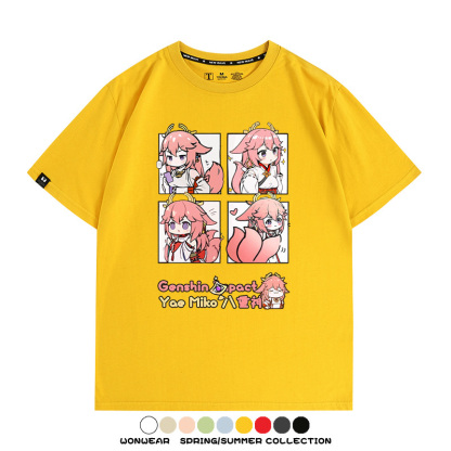 原神遊戲散兵可莉芙寧娜胡桃可愛Q版二次元周邊夏男純棉T恤衫短袖